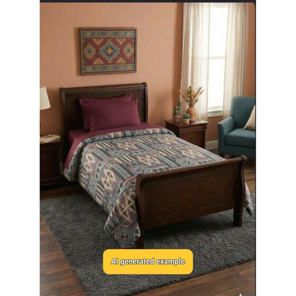 Vintage 90s Springs Southwestern Twin  Comforter Set Teal Purple Geometric Aztec